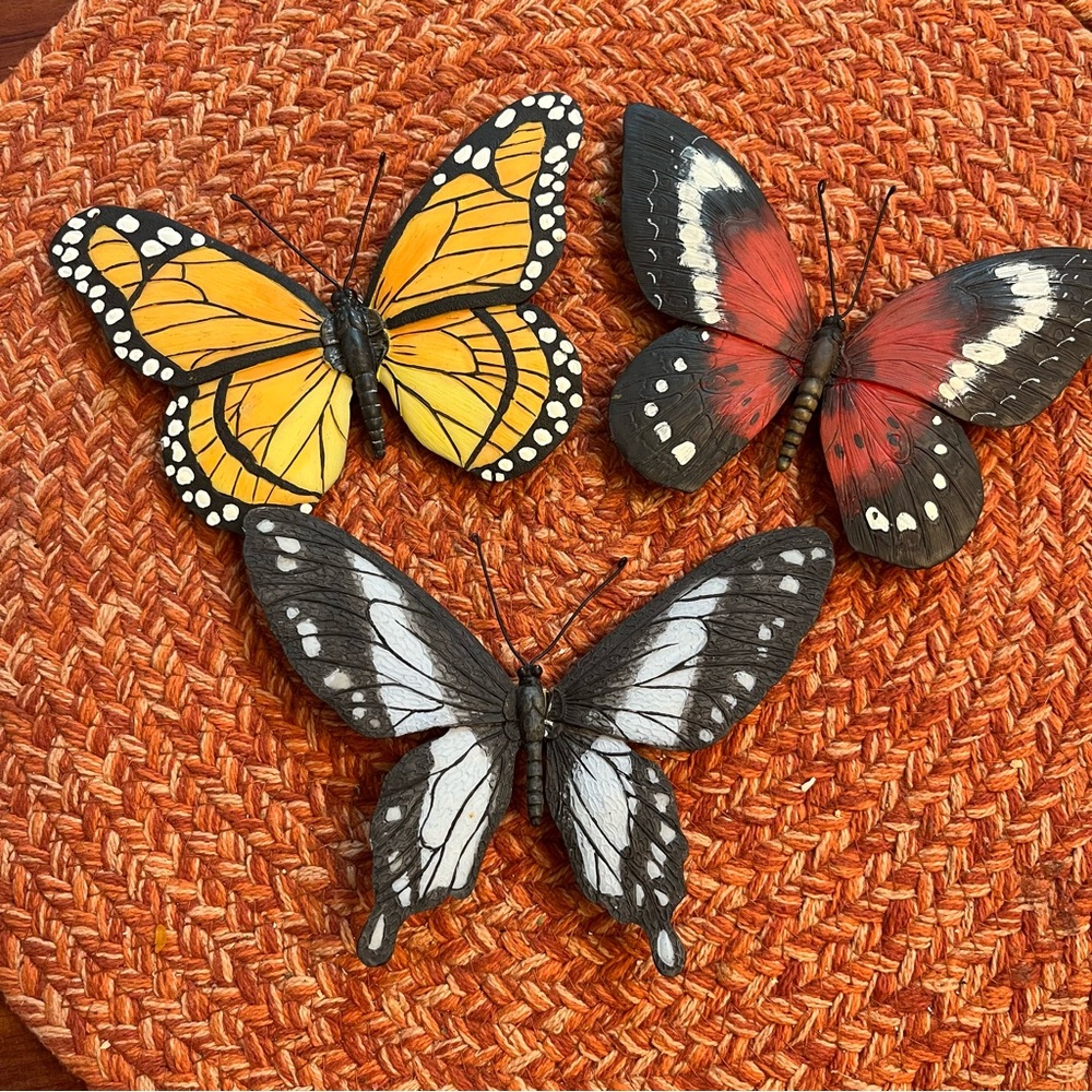 Set of 3 Decorative Butterfly Wall Accents in Yellow, Red, and Black
